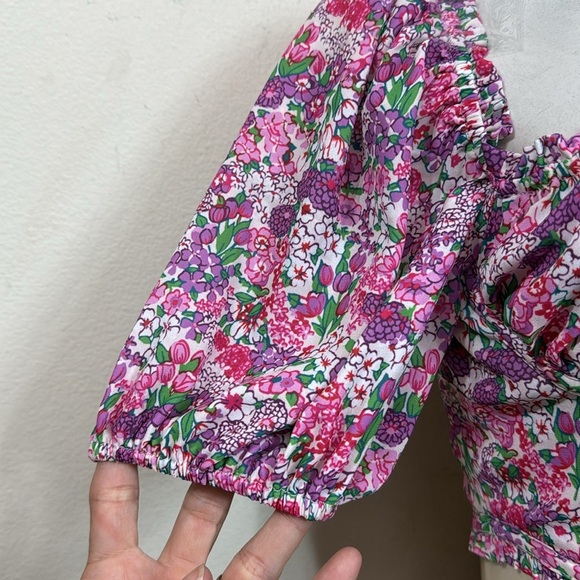 (A3) By Love & Lemons Puff Sleeve Crop Top Floral Print Underwire Top, Size XS - Picture 4 of 16